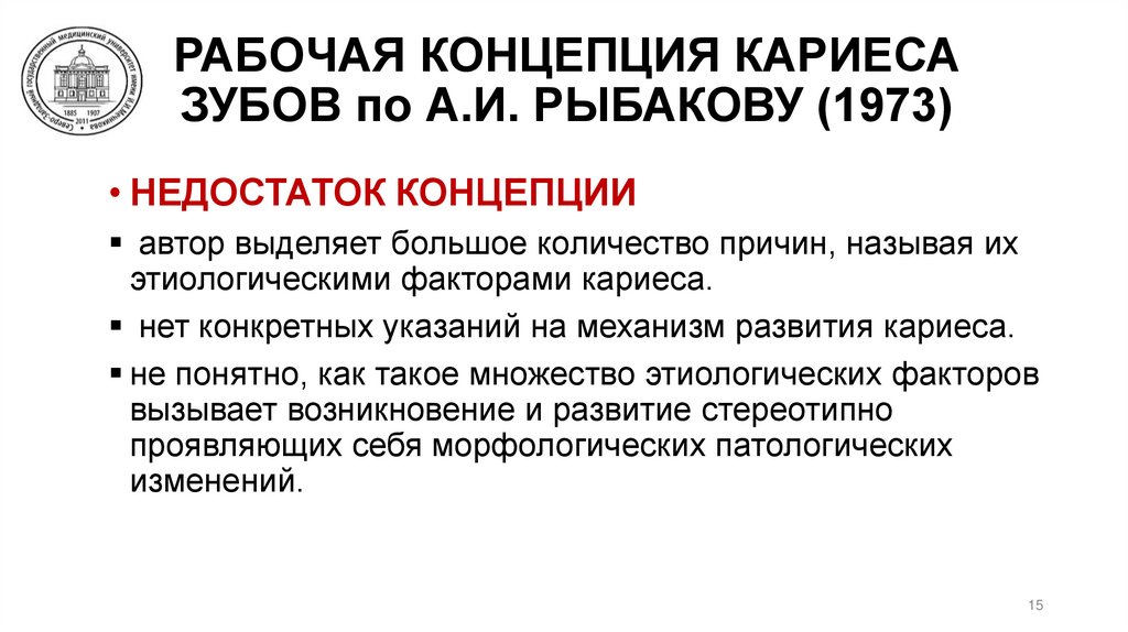 РАБОЧАЯ КОНЦЕПЦИЯ КАРИЕСА ЗУБОВ по А.И. РЫБАКОВУ (1973)