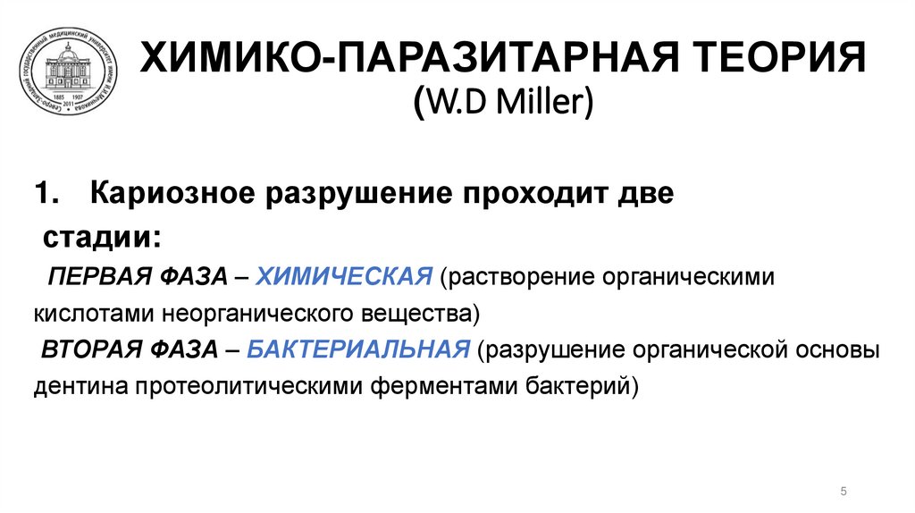 ХИМИКО-ПАРАЗИТАРНАЯ ТЕОРИЯ (W.D Мiller)