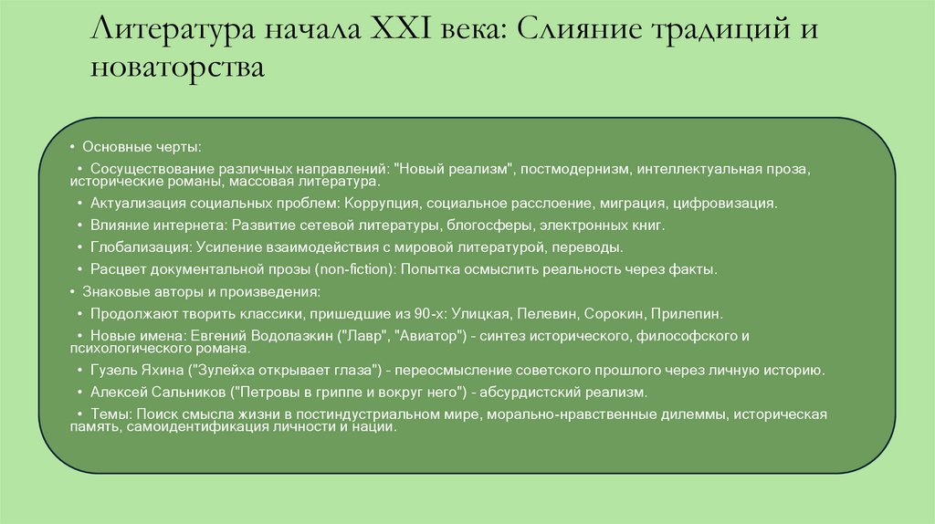 Литература начала XXI века: Слияние традиций и новаторства