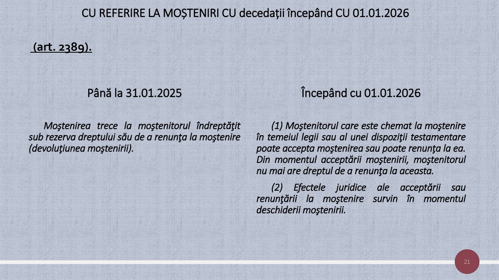 CU REFERIRE LA MOȘTENIRI CU decedații începând CU 01.01.2026