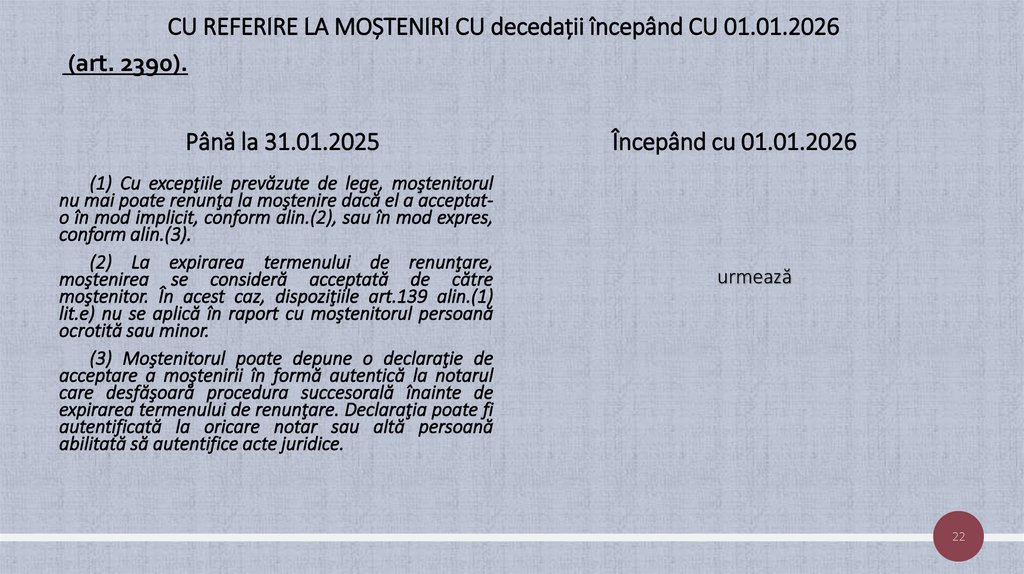 CU REFERIRE LA MOȘTENIRI CU decedații începând CU 01.01.2026