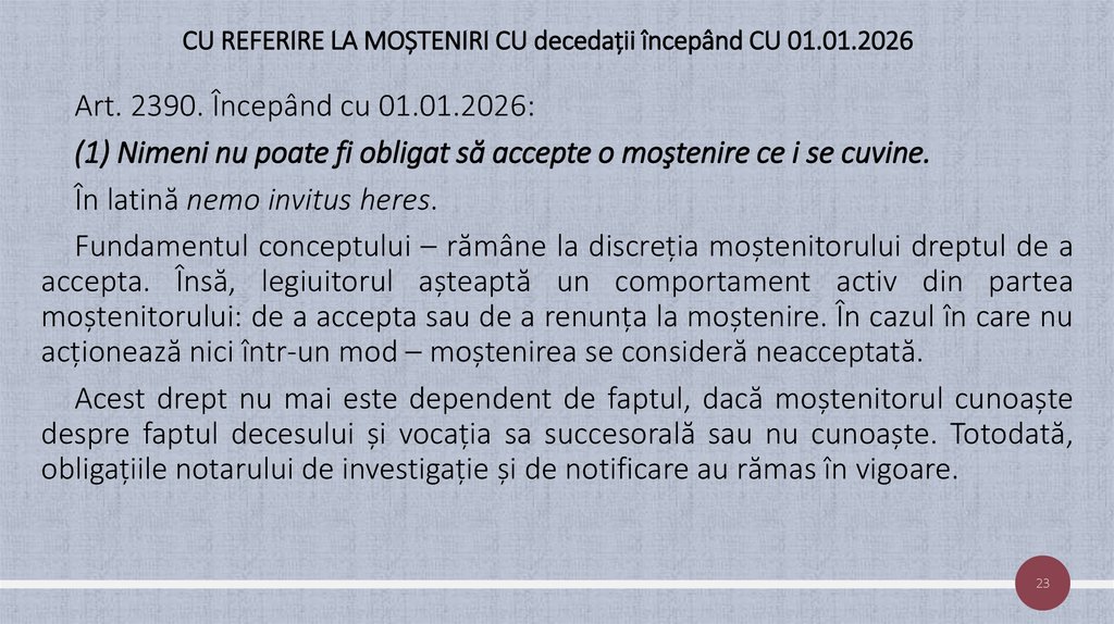 CU REFERIRE LA MOȘTENIRI CU decedații începând CU 01.01.2026