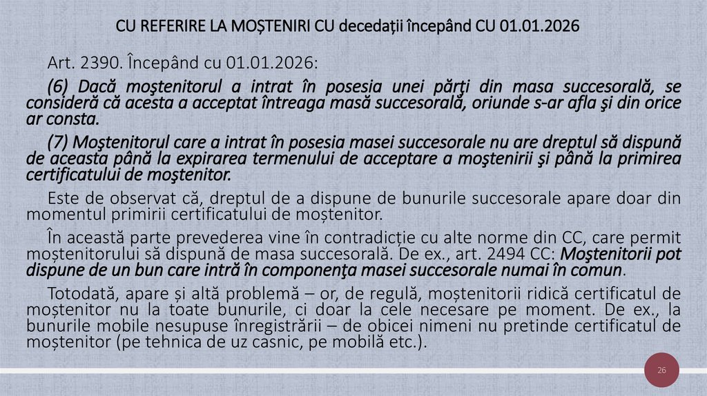 CU REFERIRE LA MOȘTENIRI CU decedații începând CU 01.01.2026