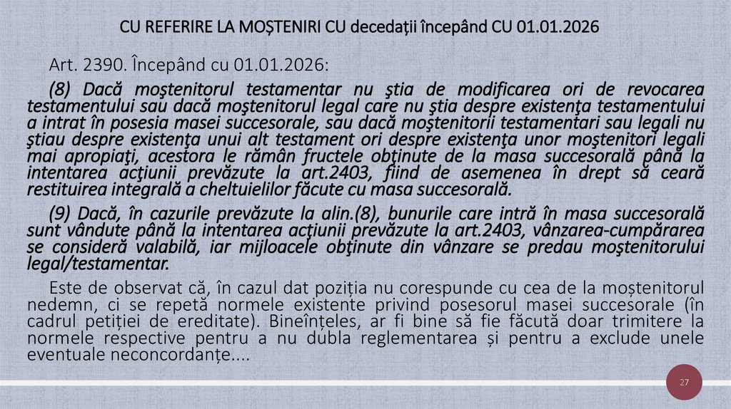 CU REFERIRE LA MOȘTENIRI CU decedații începând CU 01.01.2026