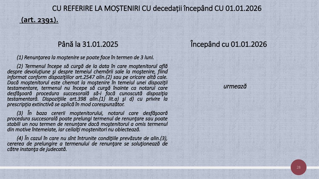 CU REFERIRE LA MOȘTENIRI CU decedații începând CU 01.01.2026