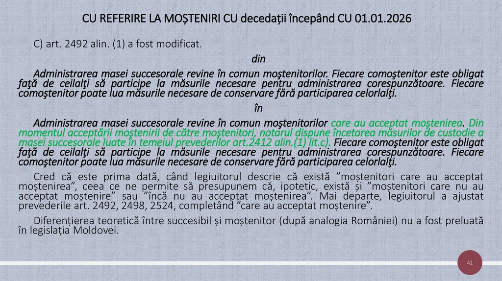 CU REFERIRE LA MOȘTENIRI CU decedații începând CU 01.01.2026