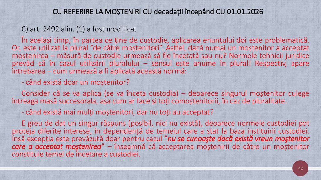 CU REFERIRE LA MOȘTENIRI CU decedații începând CU 01.01.2026