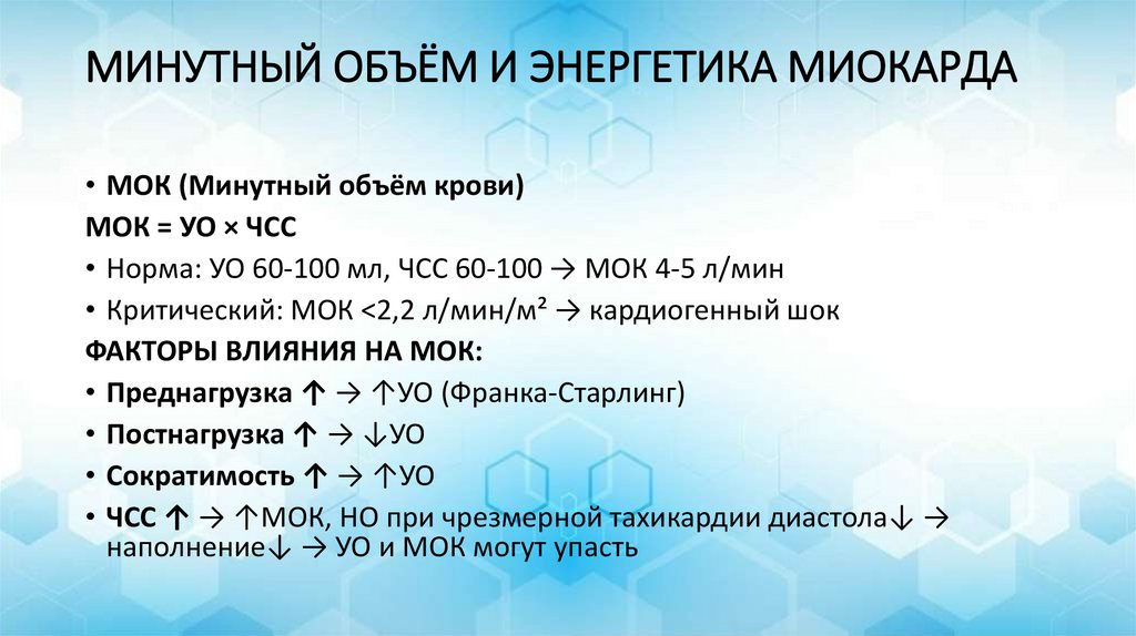 МИНУТНЫЙ ОБЪЁМ И ЭНЕРГЕТИКА МИОКАРДА