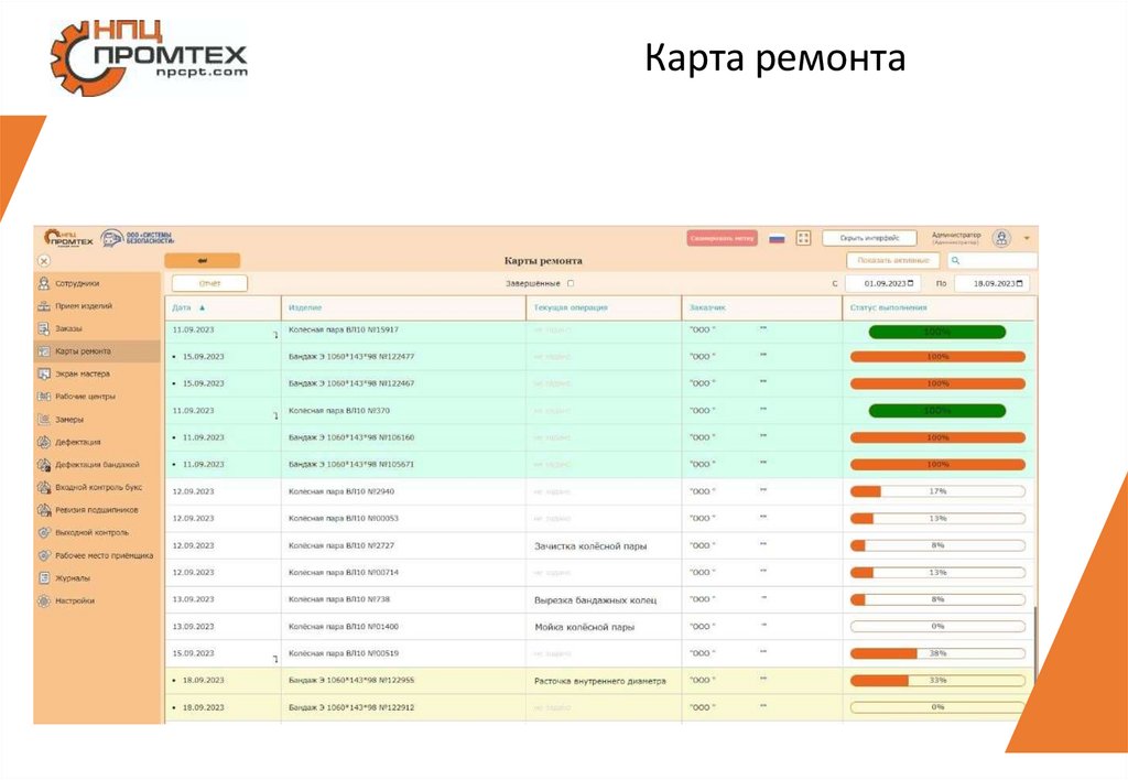 Карта ремонта
