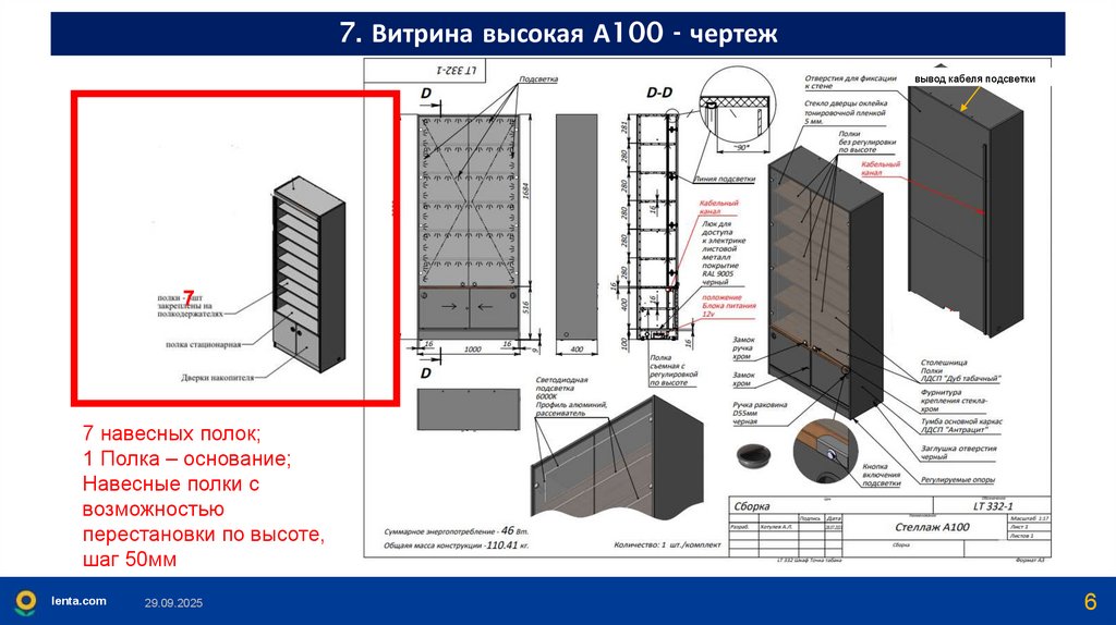 7. Витрина высокая А100 - чертеж