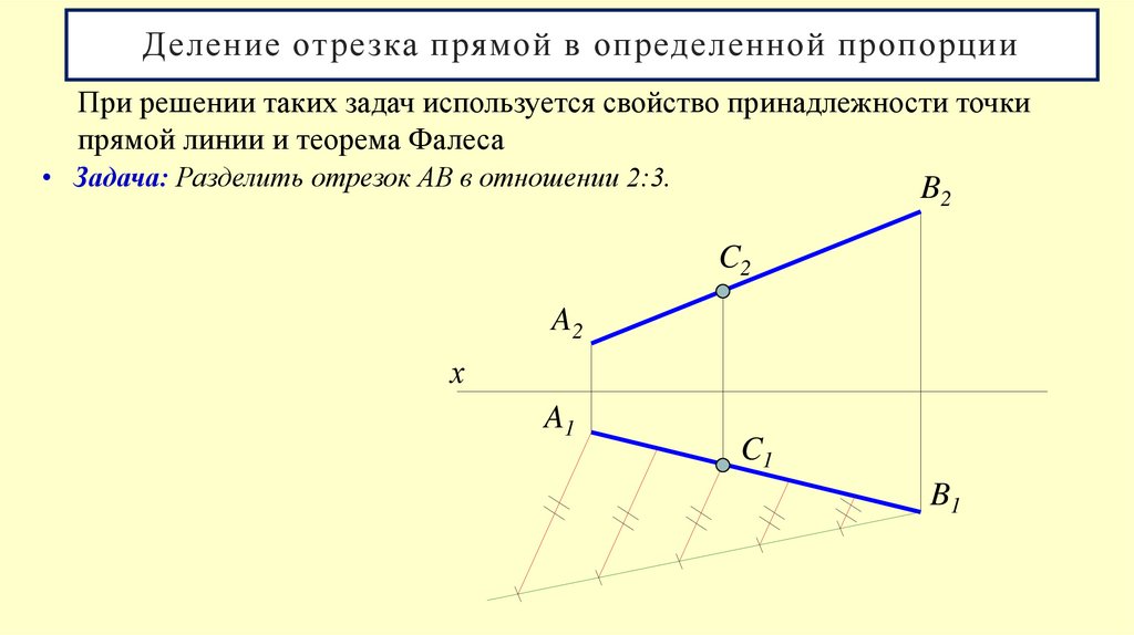 Деление отрезка прямой в определенной пропорции
