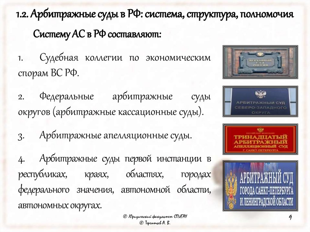 1.2. Арбитражные суды в РФ: система, структура, полномочия