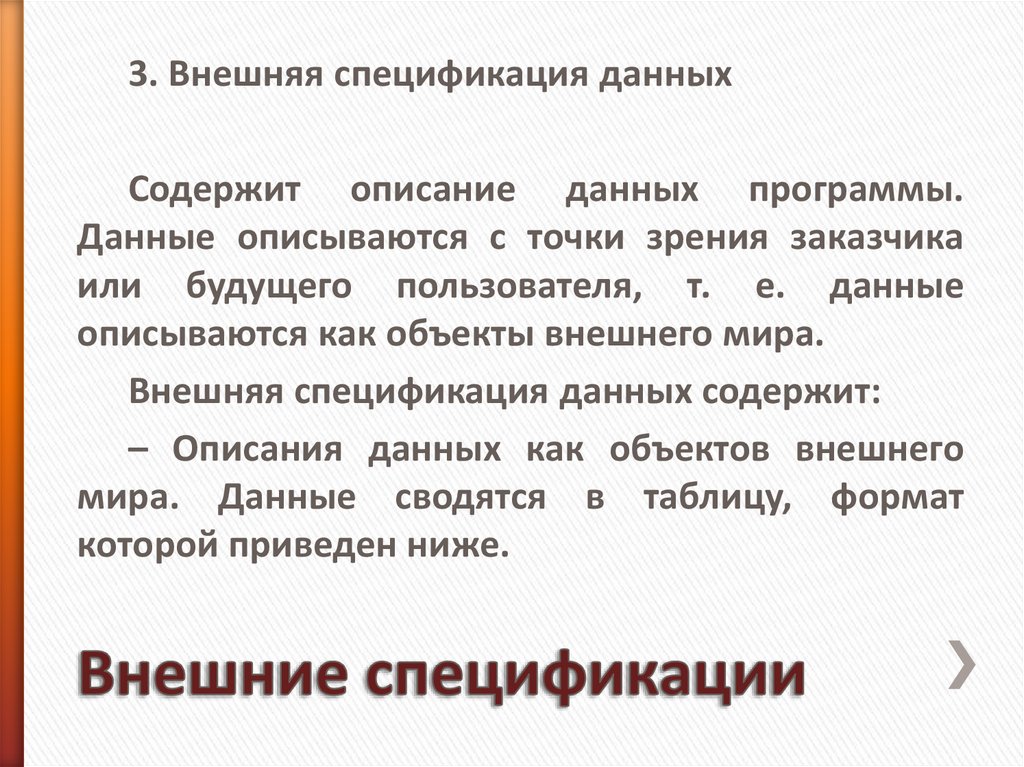 Внешние спецификации