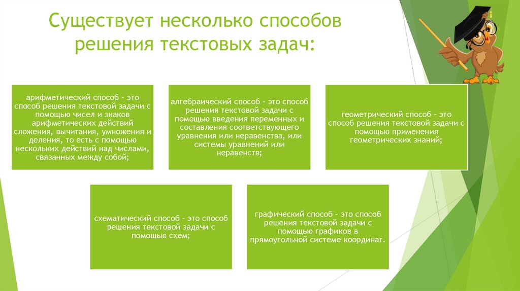Существует несколько способов решения текстовых задач: