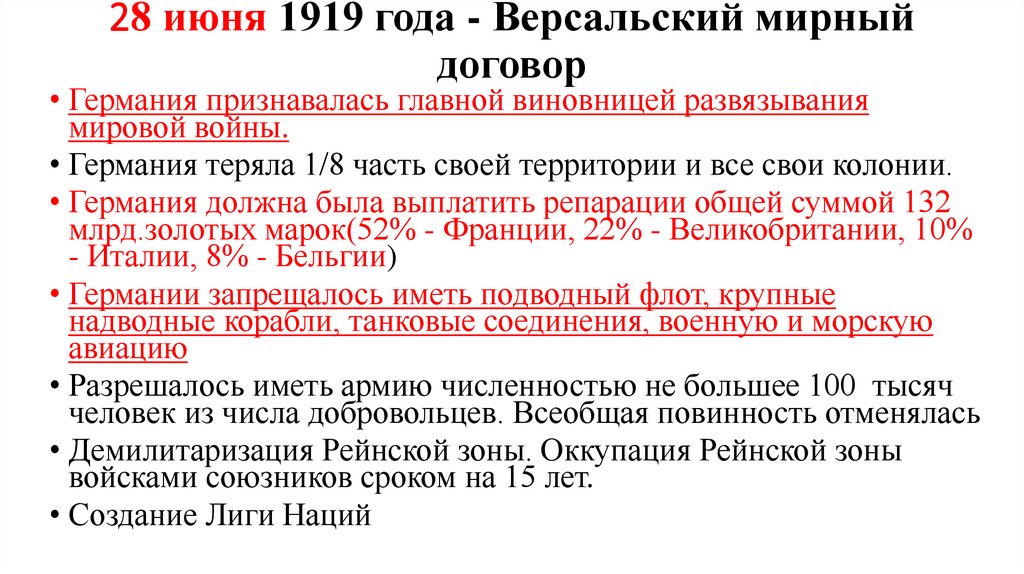 28 июня 1919 года - Версальский мирный договор