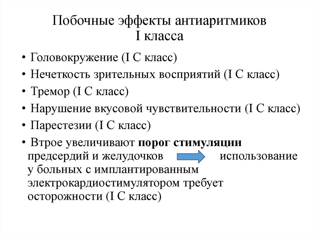 Побочные эффекты антиаритмиков I класса
