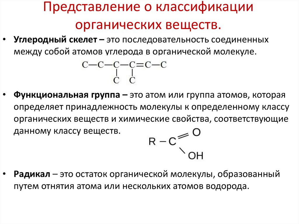 Представление о классификации органических веществ.