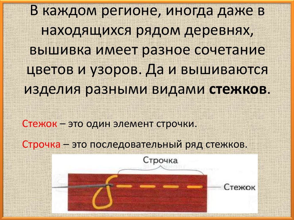 В каждом регионе, иногда даже в находящихся рядом деревнях, вышивка имеет разное сочетание цветов и узоров. Да и вышиваются