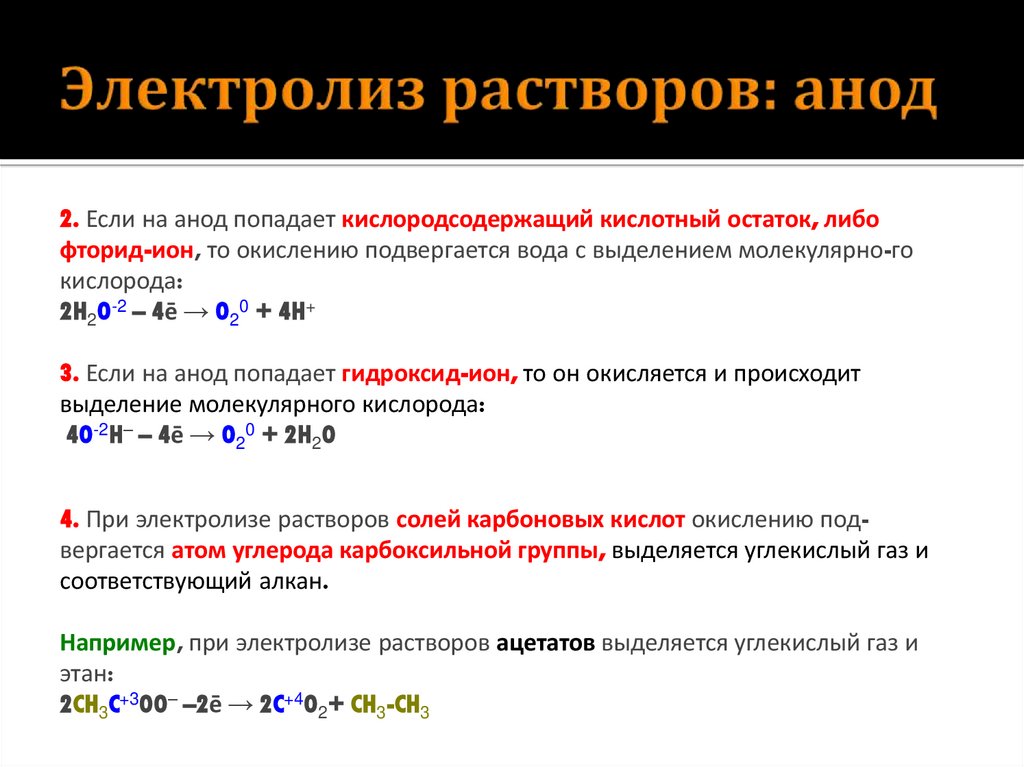 Электролиз растворов: анод