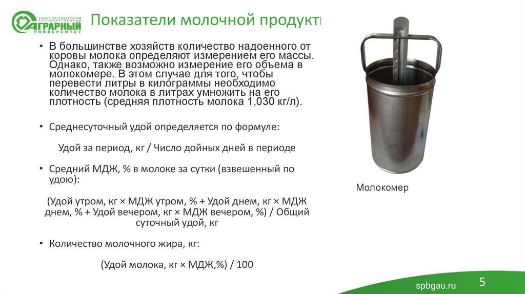 Показатели молочной продуктивности