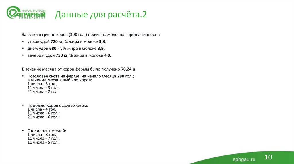 Данные для расчёта.2