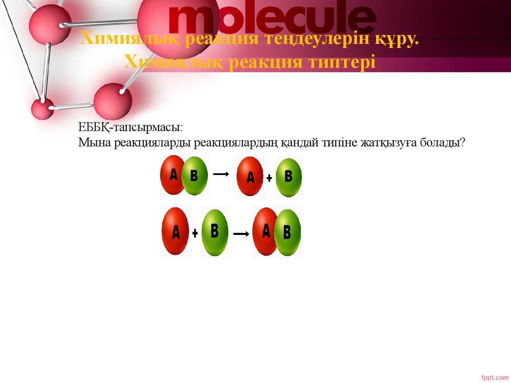 Химиялық реакция теңдеулерін құру. Химиялық реакция типтері