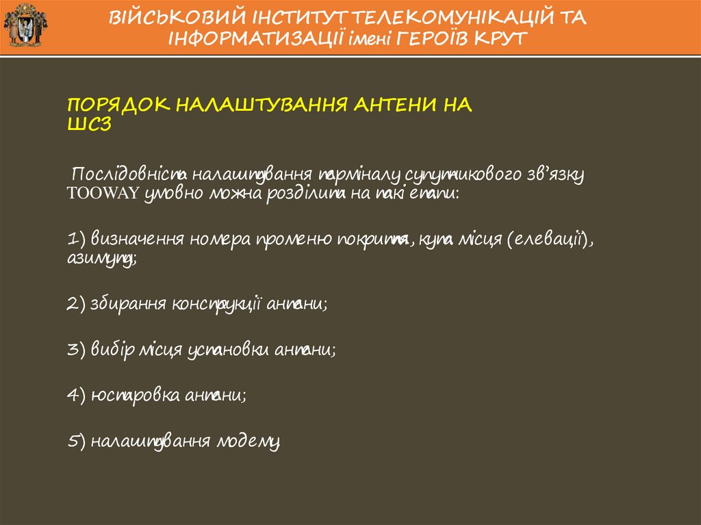 ПОРЯДОК НАЛАШТУВАННЯ АНТЕНИ НА ШСЗ