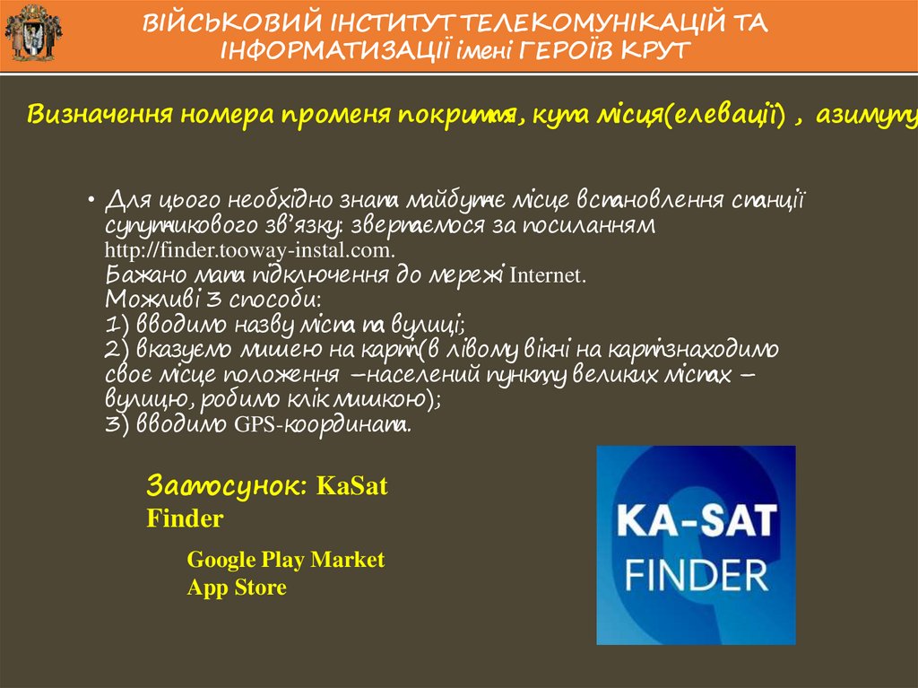 Визначення номера променя покриття, кута місця(елевації) , азимуту.