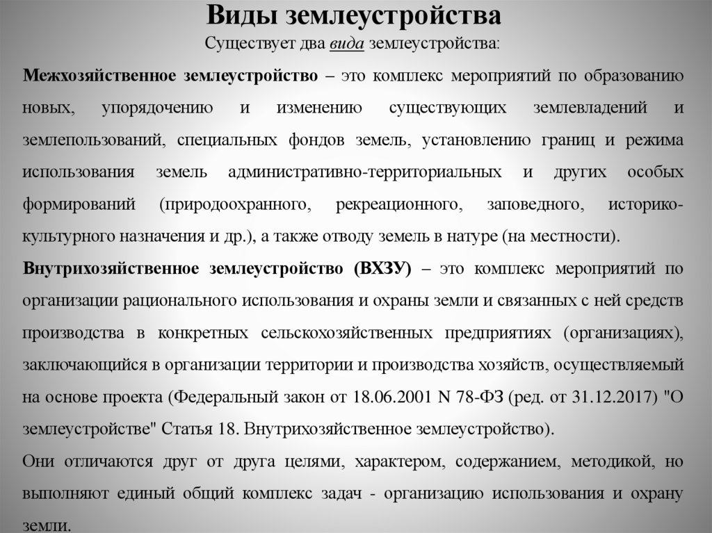 Виды землеустройства