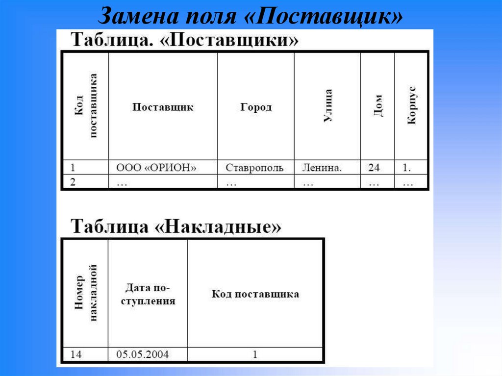 Замена поля «Поставщик»