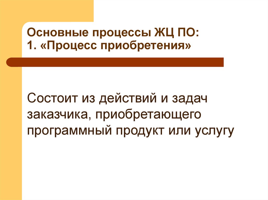 Основные процессы ЖЦ ПО: 1. «Процесс приобретения»