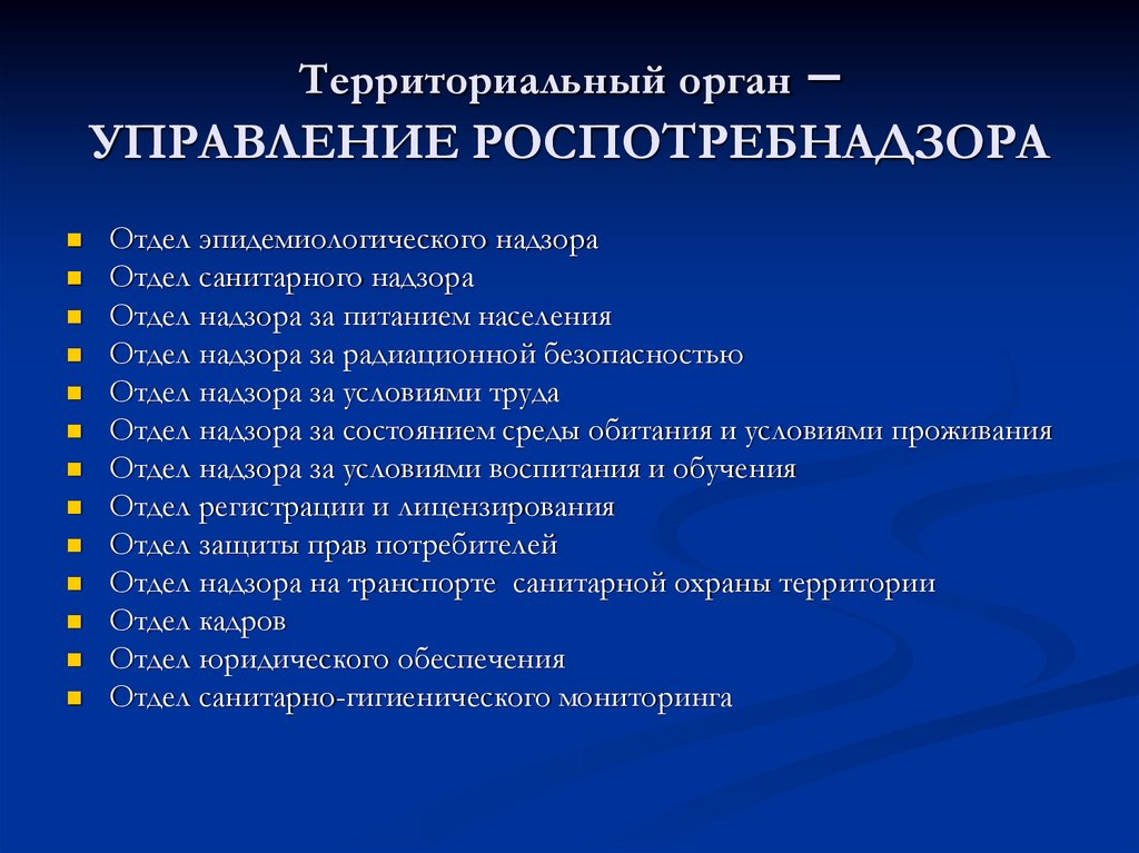 Территориальный орган – УПРАВЛЕНИЕ РОСПОТРЕБНАДЗОРА