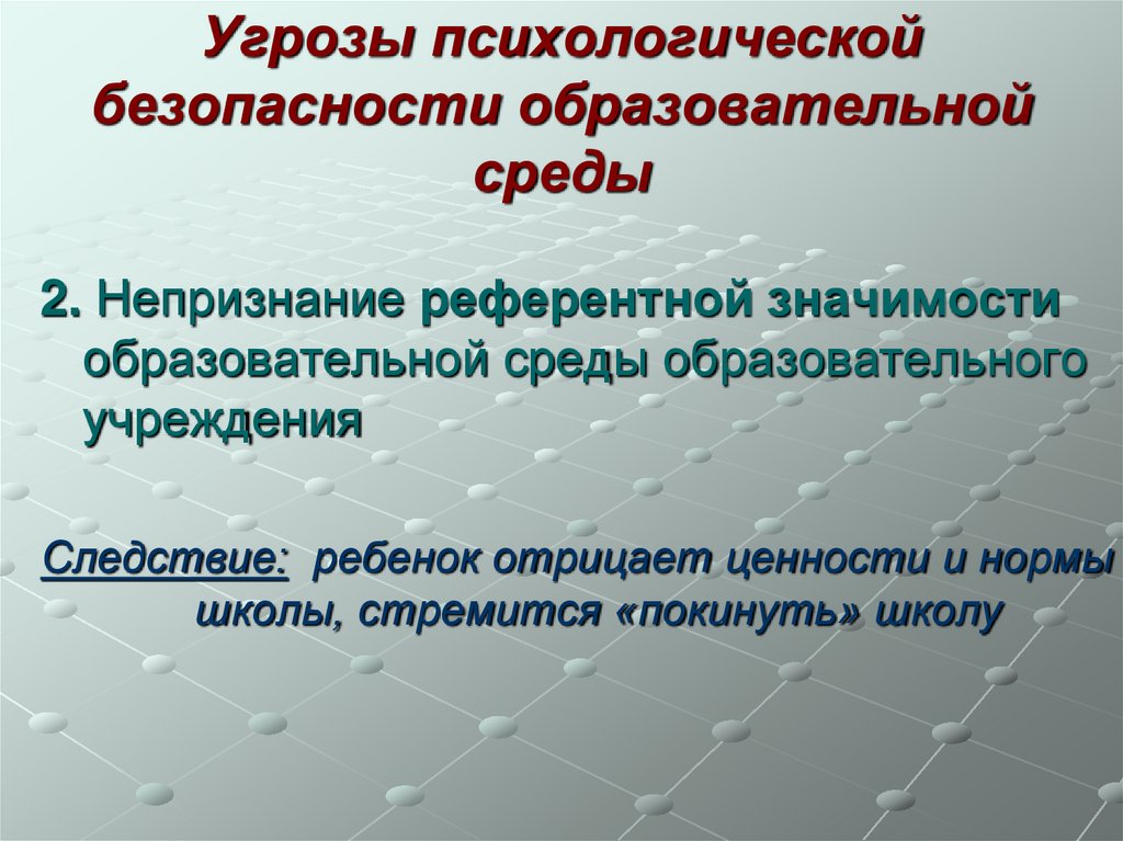 Угрозы психологической безопасности образовательной среды