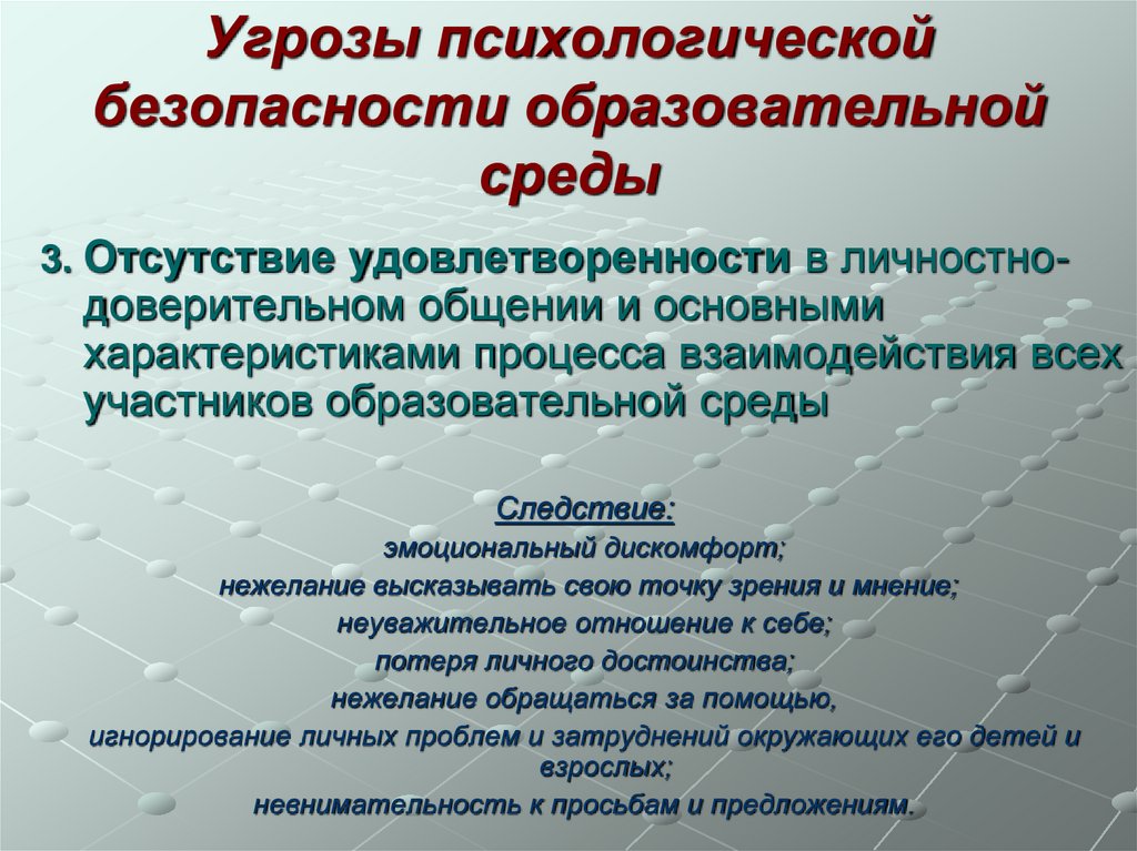 Угрозы психологической безопасности образовательной среды