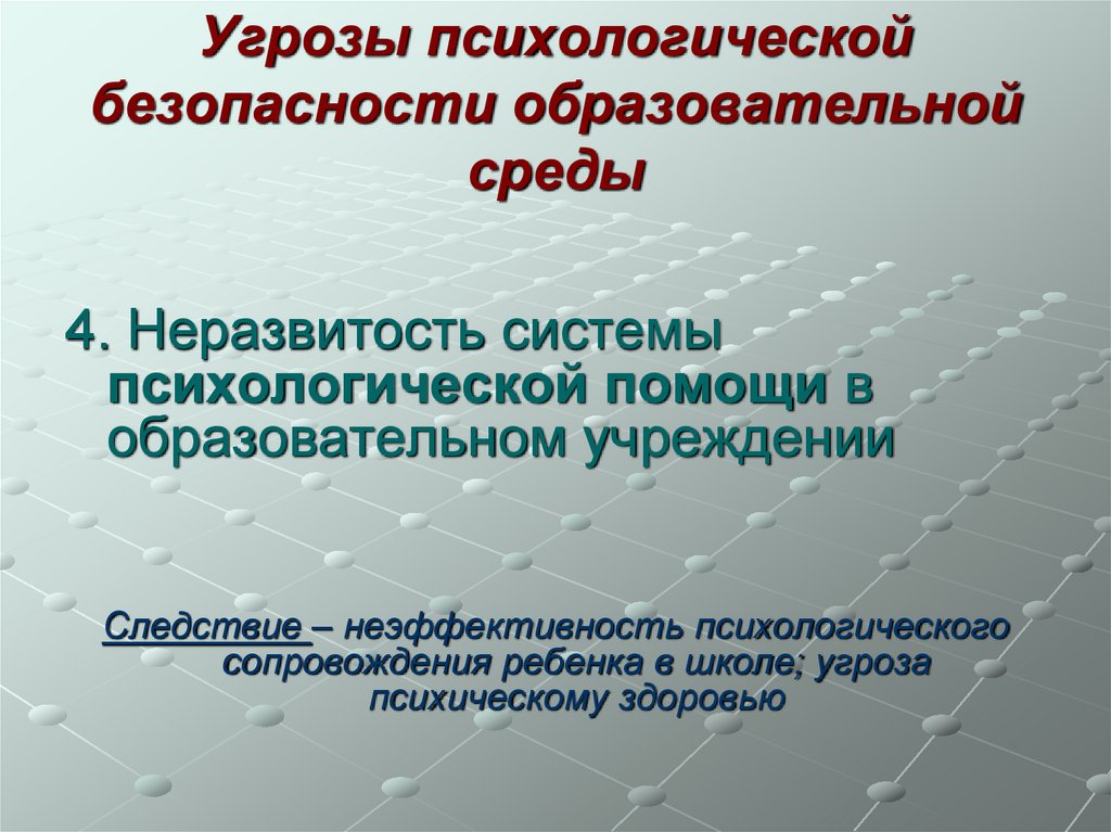 Угрозы психологической безопасности образовательной среды