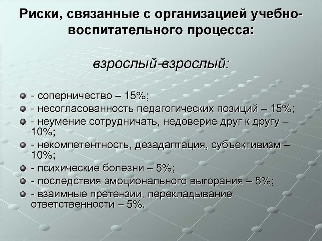 Риски, связанные с организацией учебно-воспитательного процесса: