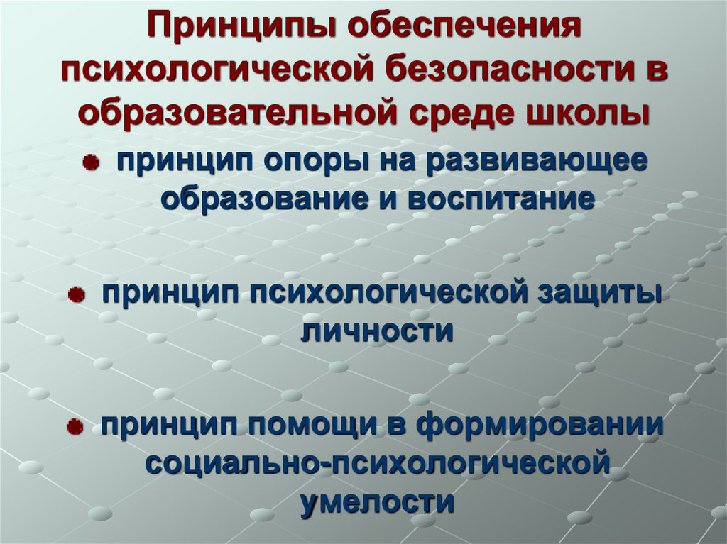 Принципы обеспечения психологической безопасности в образовательной среде школы
