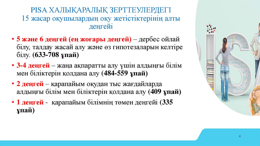 PISA ХАЛЫҚАРАЛЫҚ ЗЕРТТЕУЛЕРДЕГІ 15 жасар оқушылардың оқу жетістіктерінің алты деңгейі