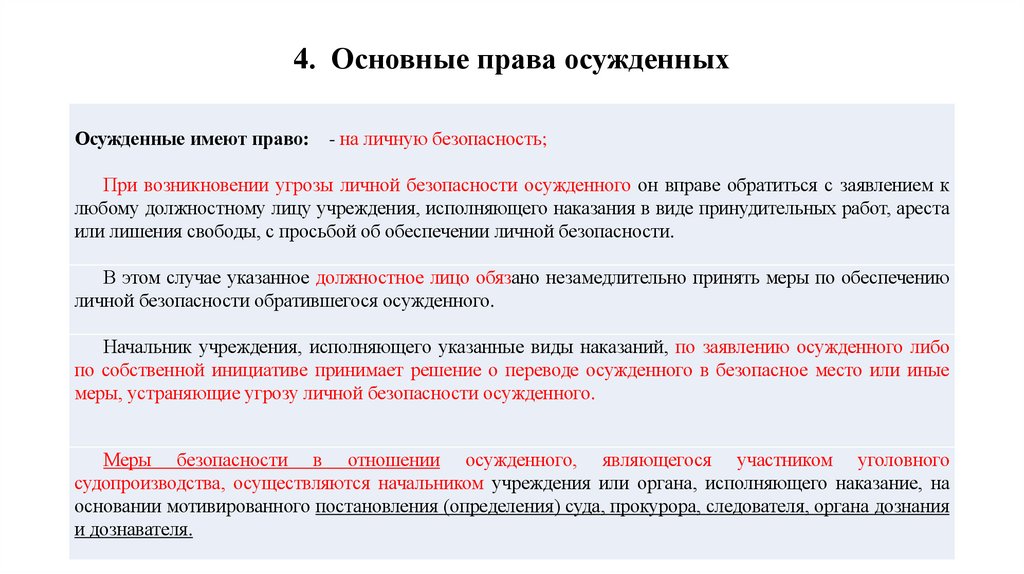 4. Основные права осужденных