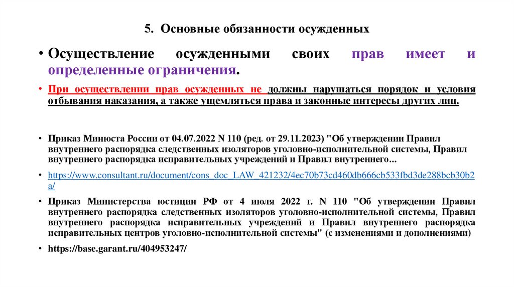 5. Основные обязанности осужденных