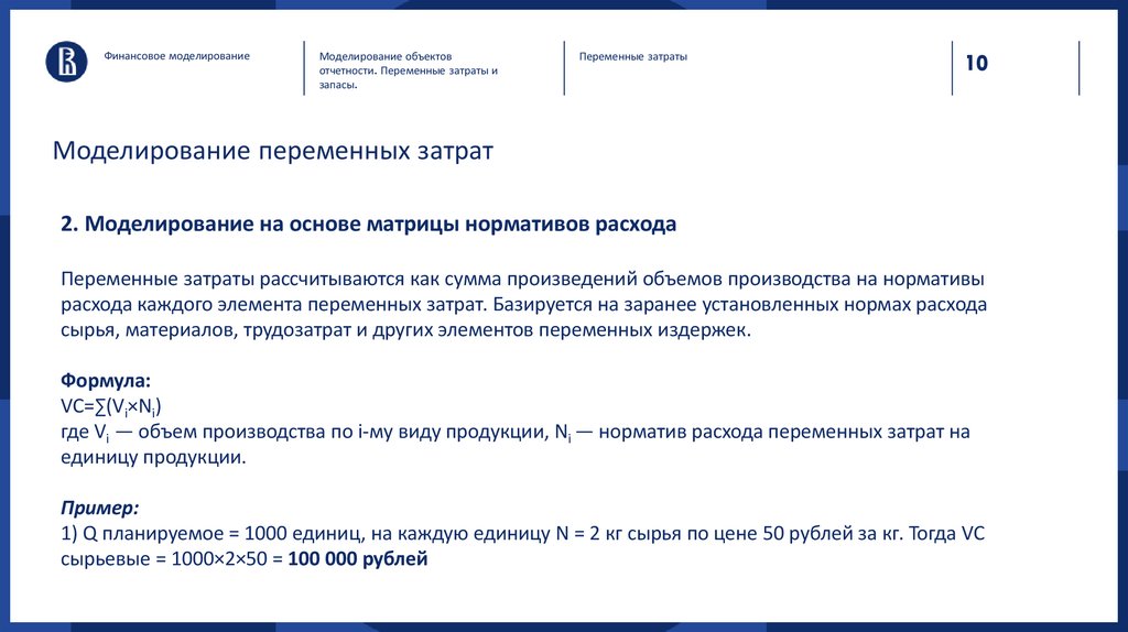 Моделирование переменных затрат