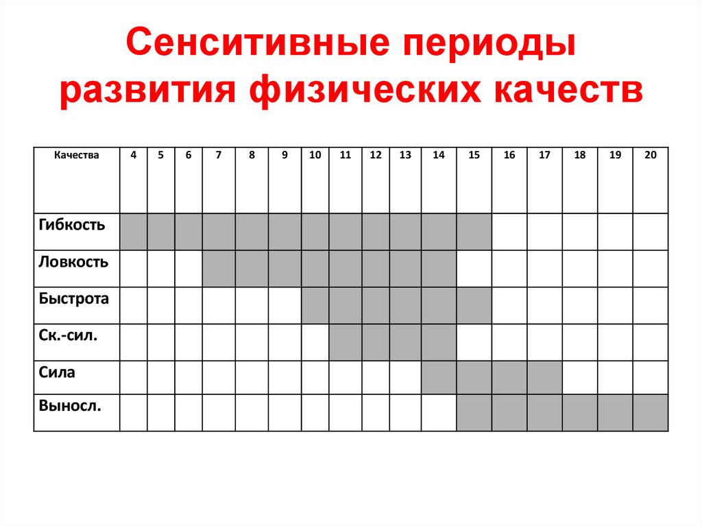 Сенситивные периоды развития физических качеств