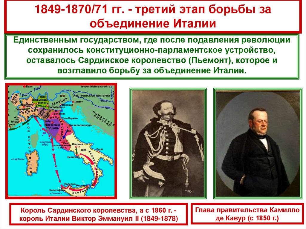 1849-1870/71 гг. - третий этап борьбы за объединение Италии