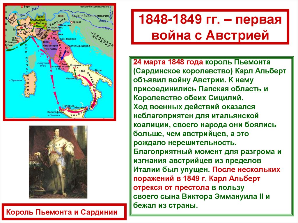 1848-1849 гг. – первая война с Австрией