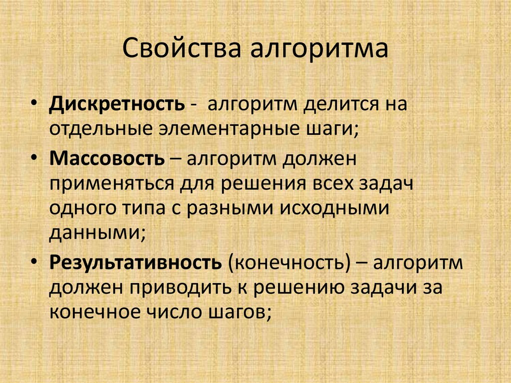 Свойства алгоритма