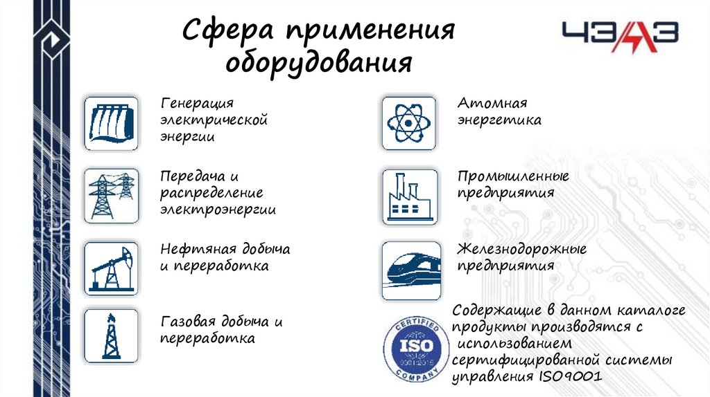 Сфера применения оборудования