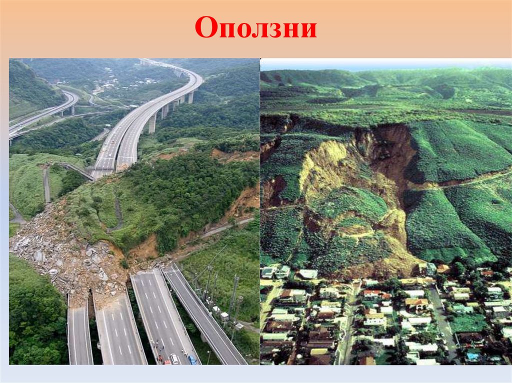 Оползни скользящее вниз смещение массы грунта под действием силы тяжести