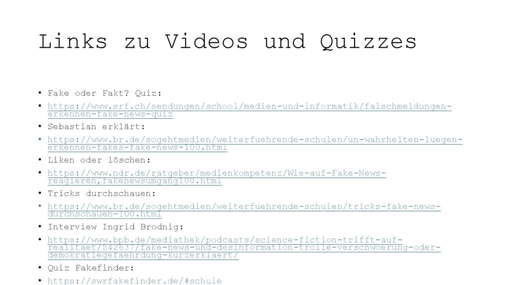 Links zu Videos und Quizzes