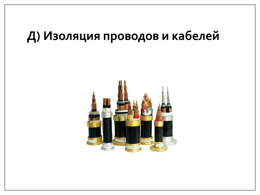 Д) Изоляция проводов и кабелей