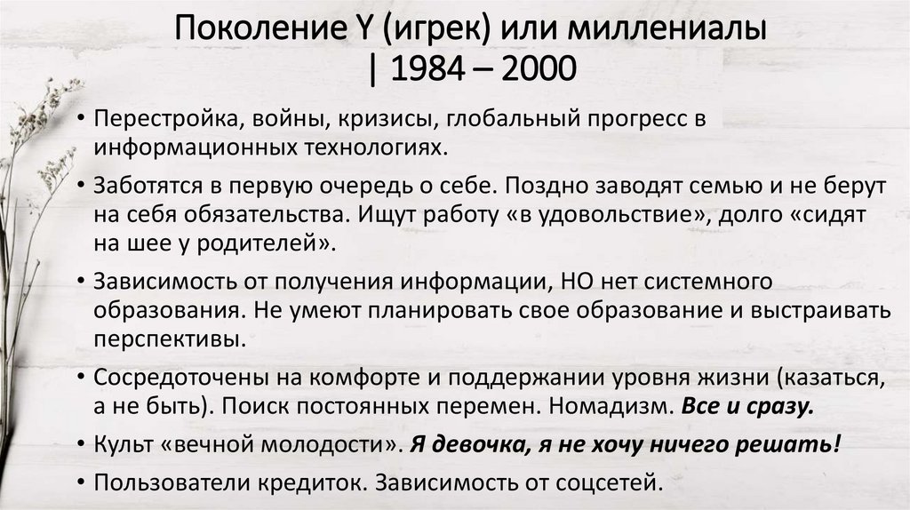 Поколение Y (игрек) или миллениалы | 1984 – 2000